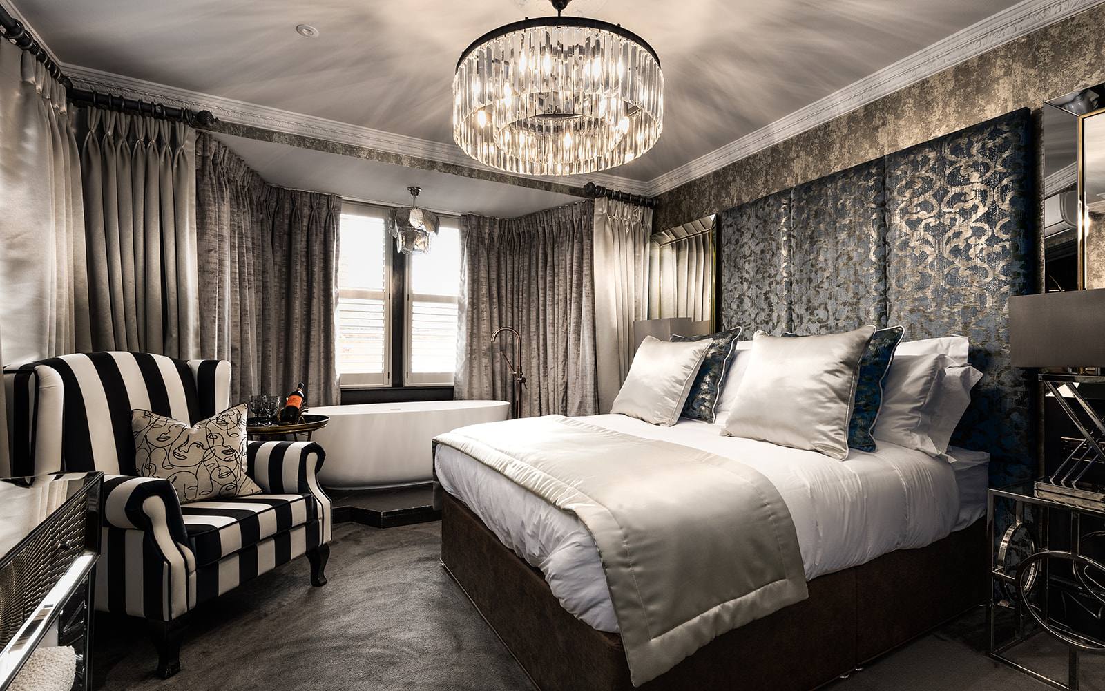 Boutique rooms at the Funky Monk, a Tone Interiors hotel project in Epping, Essex